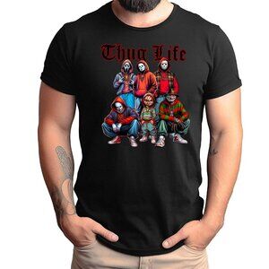 Thug Life Horror Black Halloween Graphic T-Shirt Funny Scary Costume Fan Shirt